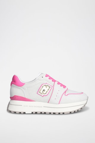 Zapatillas de piel con plataforma Maxi Wonder - Blanco y rosa