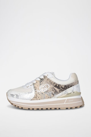 Zapatillas de piel - Blanco, dorado y gris