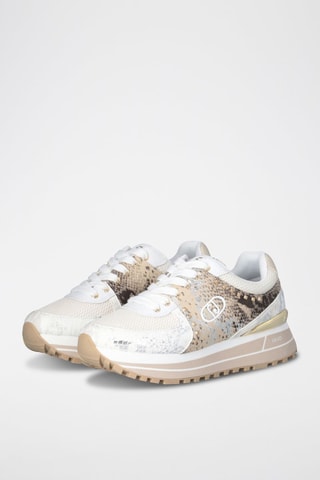 Zapatillas de piel - Blanco, dorado y gris