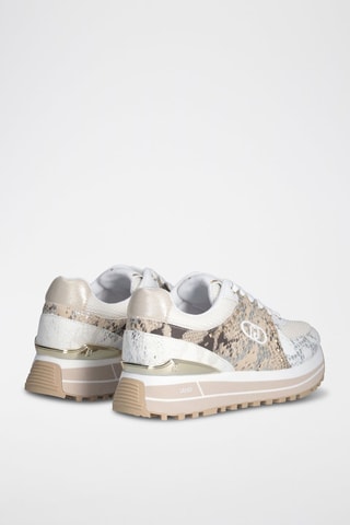 Zapatillas de piel - Blanco, dorado y gris