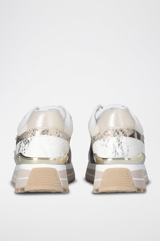 Zapatillas de piel - Blanco, dorado y gris