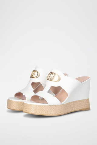 Sandalias de piel de cuña Karen - Blanco y dorado