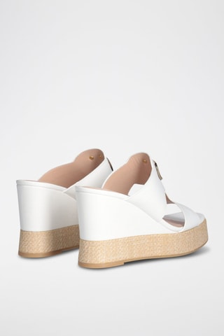 Sandalias de piel de cuña Karen - Blanco y dorado