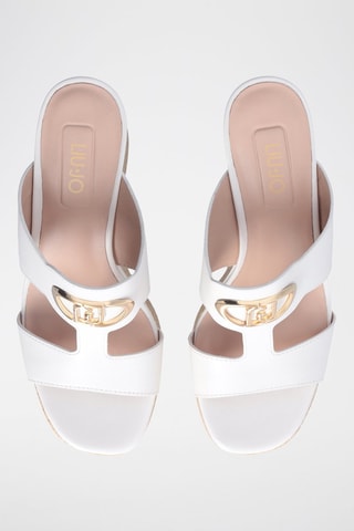 Sandalias de piel de cuña Karen - Blanco y dorado