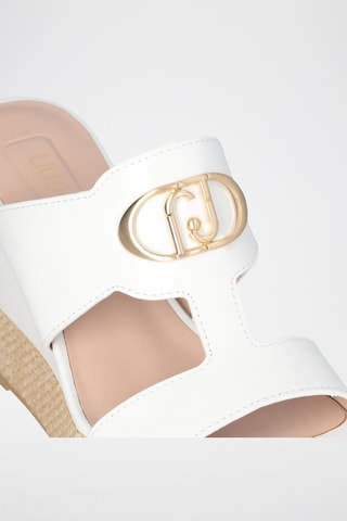 Sandalias de piel de cuña Karen - Blanco y dorado