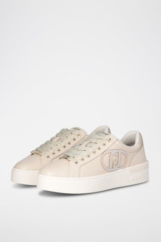 Zapatillas de piel de toro Silvia - Blanco y plateado