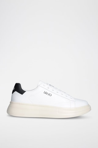 Zapatillas de piel con plataforma - Blanco, negro y beige