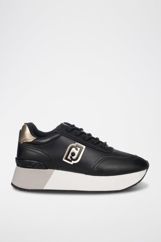 Zapatillas de piel con plataforma - Blanco, negro y dorado