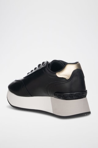 Zapatillas de piel con plataforma - Blanco, negro y dorado