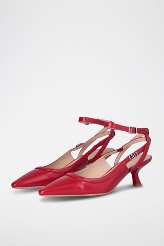 Zapatos de piel caprina de tacón - Rojo y plateado
