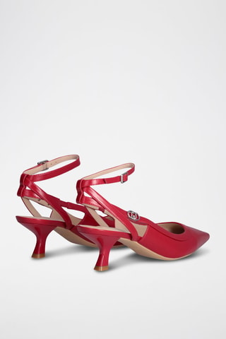 Zapatos de piel caprina de tacón - Rojo y plateado