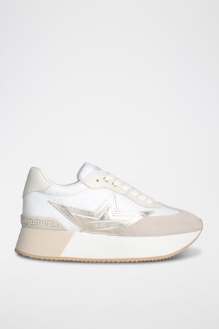 Zapatillas de piel con plataforma - Blanco, beige y dorado