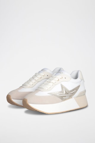 Zapatillas de piel con plataforma - Blanco, beige y dorado