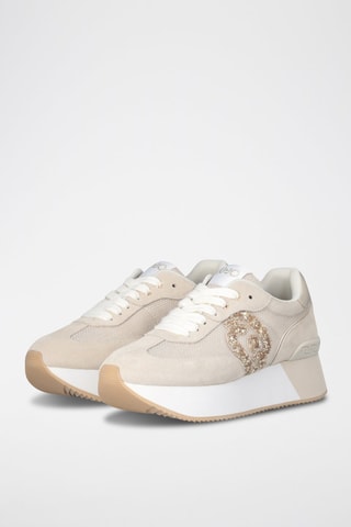 Zapatillas de nobuk con plataforma - Blanco y dorado