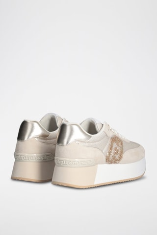 Zapatillas de nobuk con plataforma - Blanco y dorado
