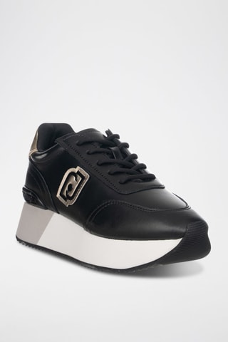 Zapatillas de piel con plataforma - Negro