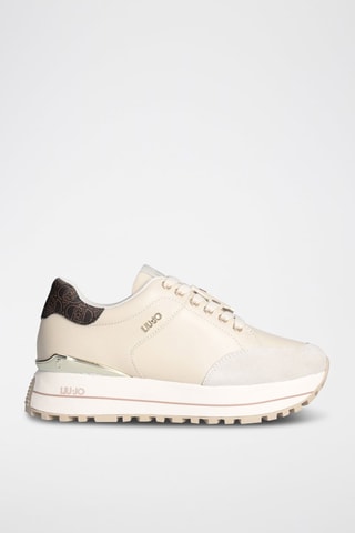 Zapatillas de piel de toro con plataforma Maxi Wonder - Beige y marrón