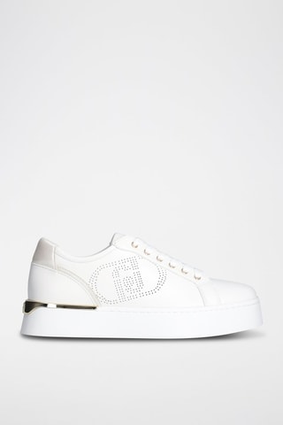 Zapatillas de piel con plataforma Pretty - Blanco y dorado