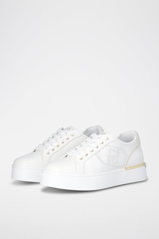 Zapatillas de piel con plataforma Pretty - Blanco y dorado