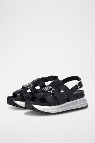 Sandalias de piel de cuña Maxi Wonder - Negro