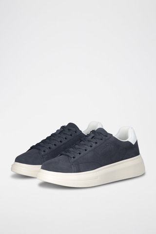 Zapatillas de piel con plataforma - Blanco, beige y azul