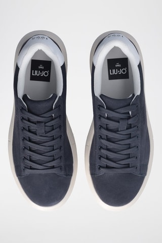 Zapatillas de piel con plataforma - Blanco, beige y azul