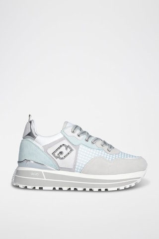 Zapatillas de nobuk con plataforma Maxi Wonder - Blanco, azul y gris