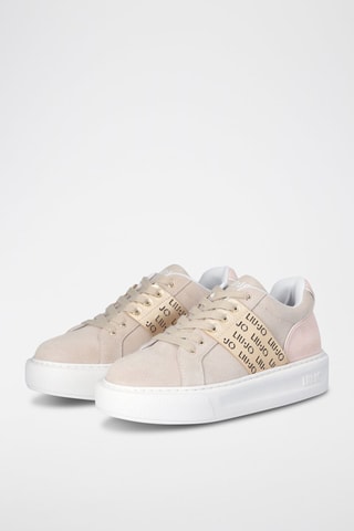 Zapatillas de piel con plataforma - Beige y dorado