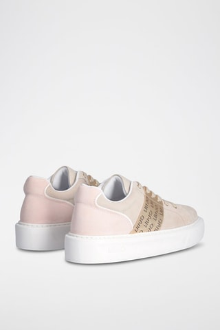 Zapatillas de piel con plataforma - Beige y dorado