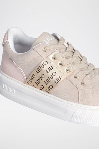 Zapatillas de piel con plataforma - Beige y dorado