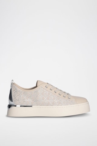 Zapatillas de piel Pretty - Beige y plateado