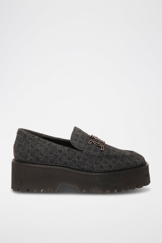 Mocasines de piel de toro con plataforma Forty - Negro y dorado