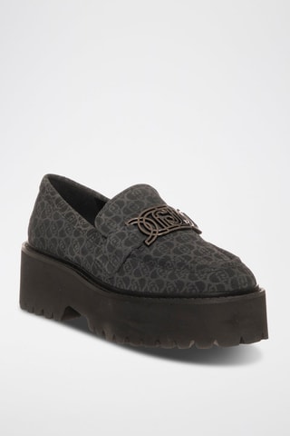 Mocasines de piel de toro con plataforma Forty - Negro y dorado