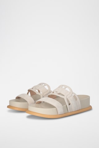 Sandalias de piel con plataforma - Beige