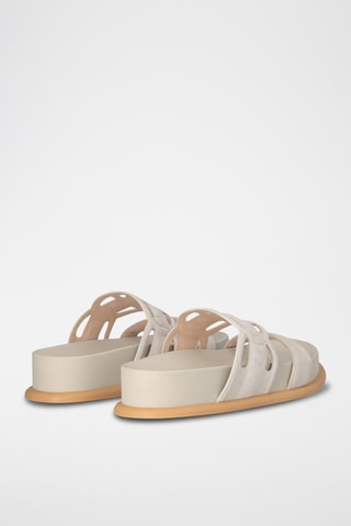 Sandalias de piel con plataforma - Beige