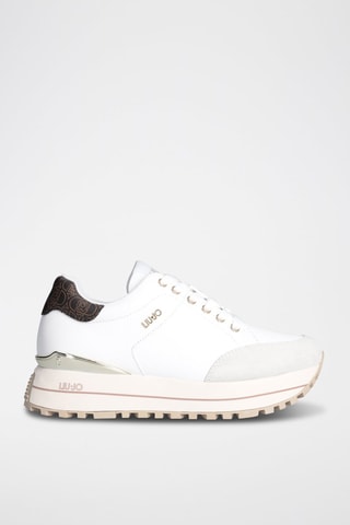 Zapatillas de piel de toro con plataforma Maxi Wonder - Blanco, marrón y gris