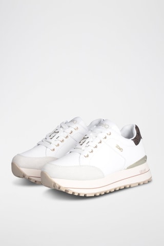 Zapatillas de piel de toro con plataforma Maxi Wonder - Blanco, marrón y gris