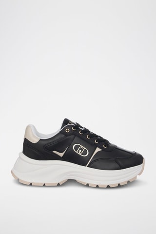 Zapatillas de piel con plataforma - Negro