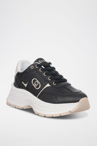 Zapatillas de piel con plataforma - Negro