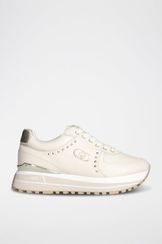 Zapatillas de piel - Beige y dorado