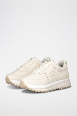 Zapatillas de piel - Beige y dorado