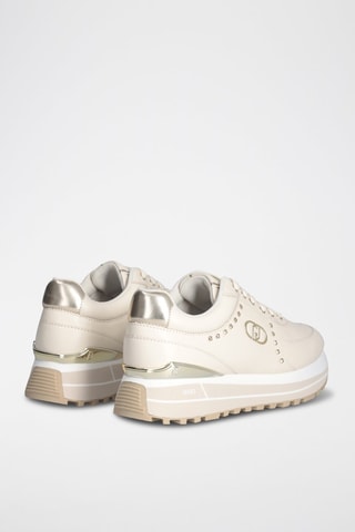 Zapatillas de piel - Beige y dorado