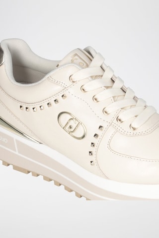Zapatillas de piel - Beige y dorado