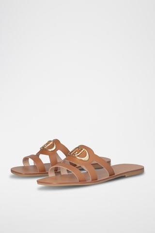 Sandalias de piel - Beige y plateado