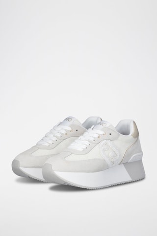 Zapatillas de piel con plataforma - Blanco, dorado y gris