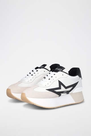 Zapatillas de piel con plataforma Dreamy - Blanco, negro y beige