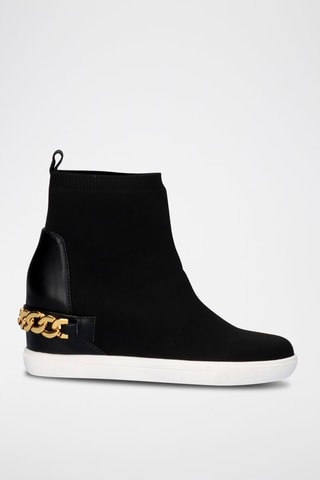 Baskets-chaussettes compensées en cuir - Noir