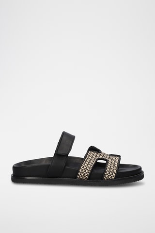Mules en cuir - Beige et noir