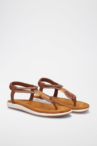 Sandales - Beige, doré et marron