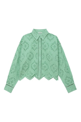 Camicia in sangallo in cotone bio - Verde - IKKS